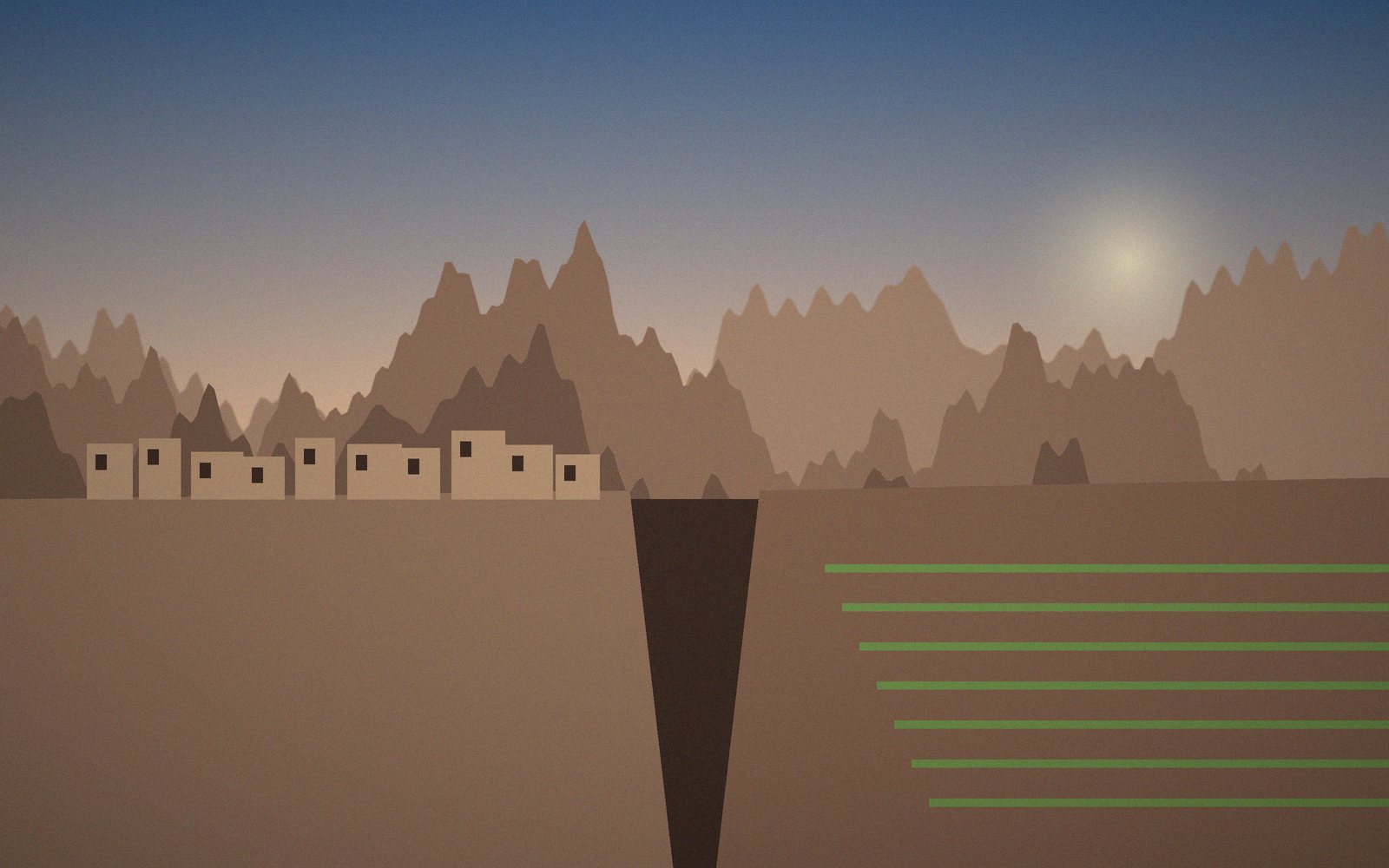 Illustration: Stone terraces on the edge of a gorge in Oman's mountains