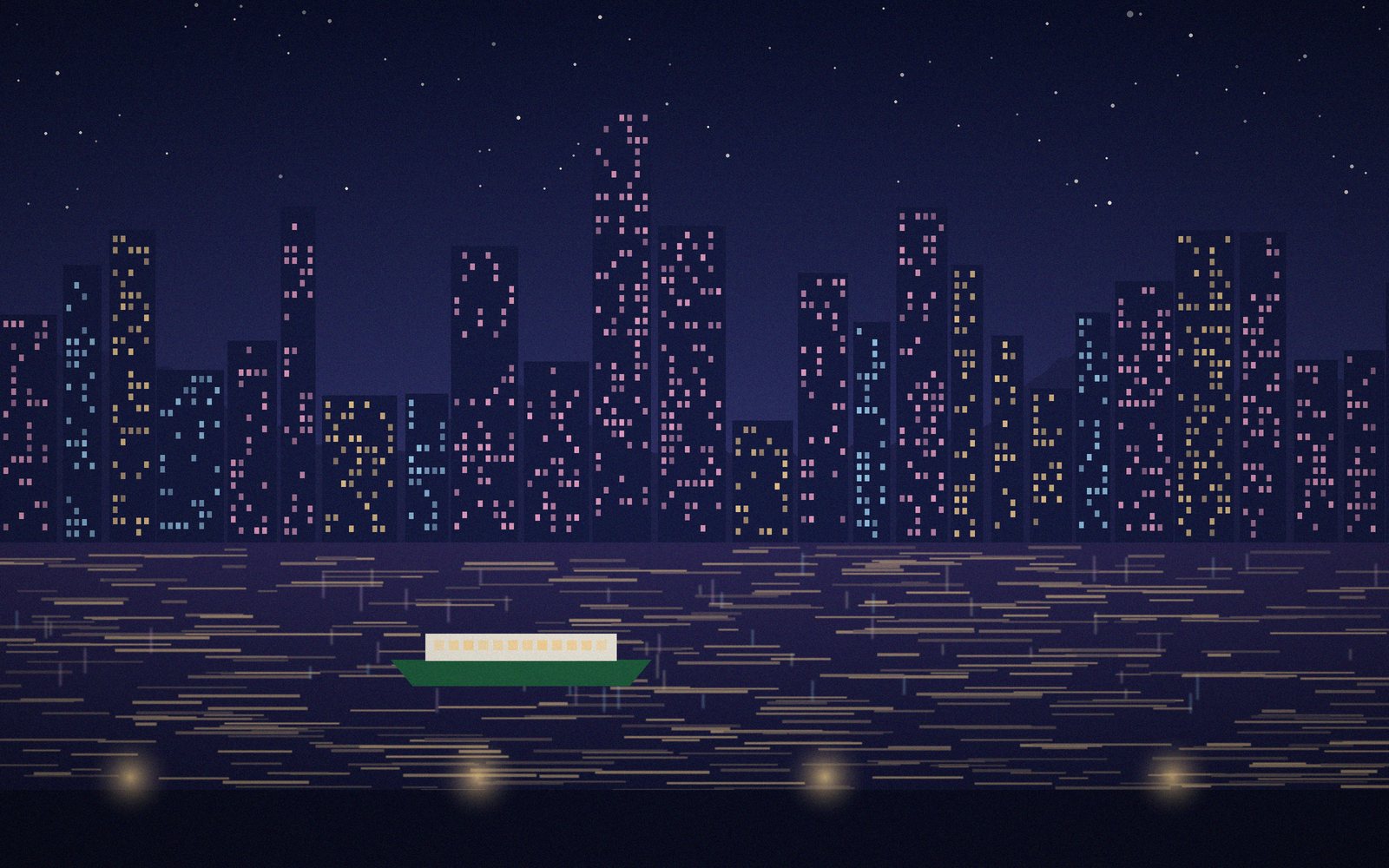 Illustratie: de haven van Hongkong bij nacht